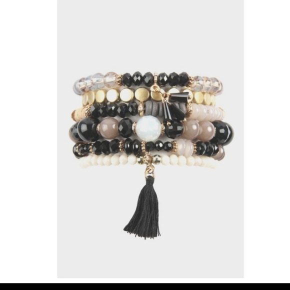 6 Strand Bracelet Stack-Black - Picture 3 of 4
